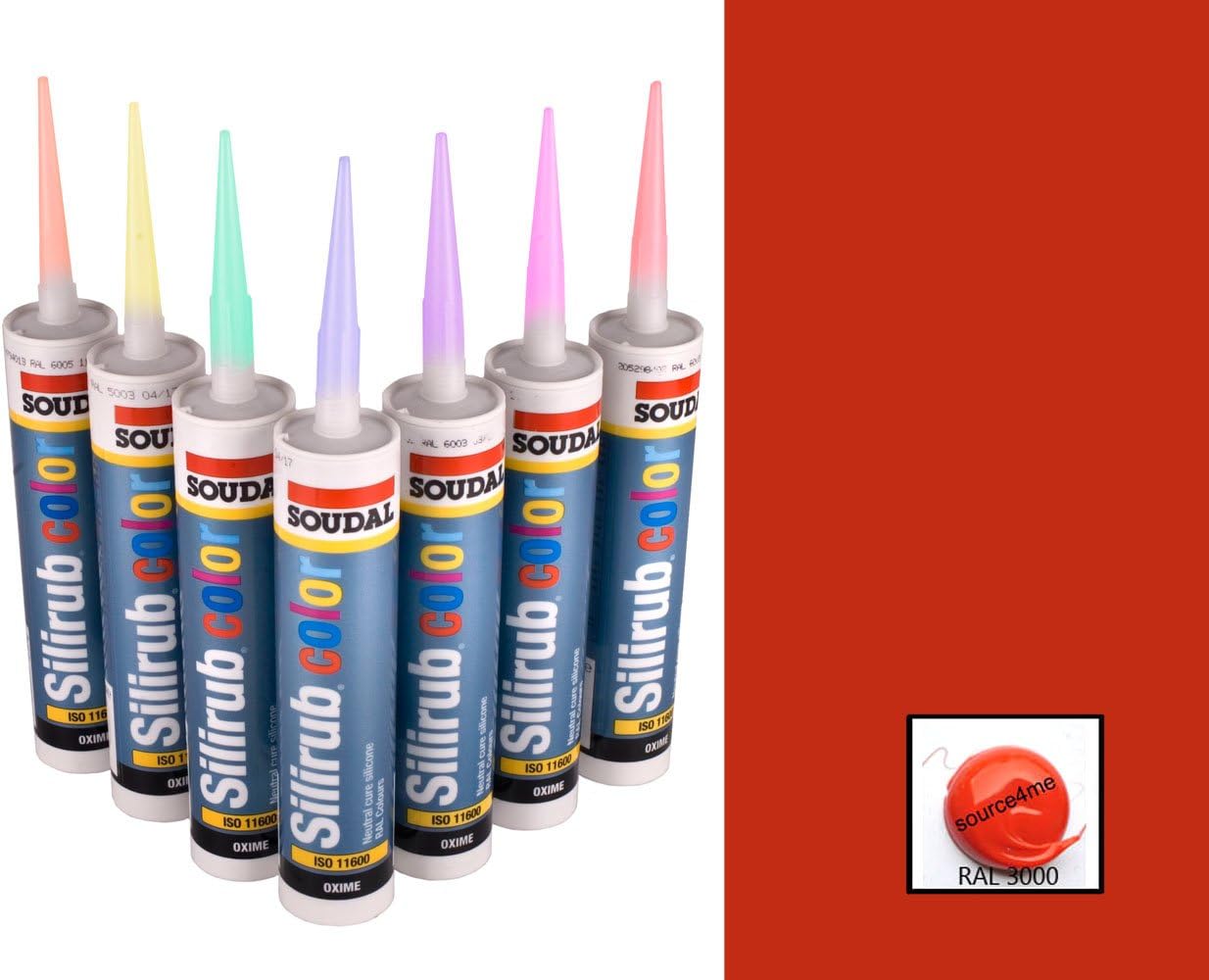 Soudal Silirub Color Multi-Purpose Sealant, -60 to 180 Degree C, 300 mL (10 Oz)… (RAL 3000 - Flame Red)