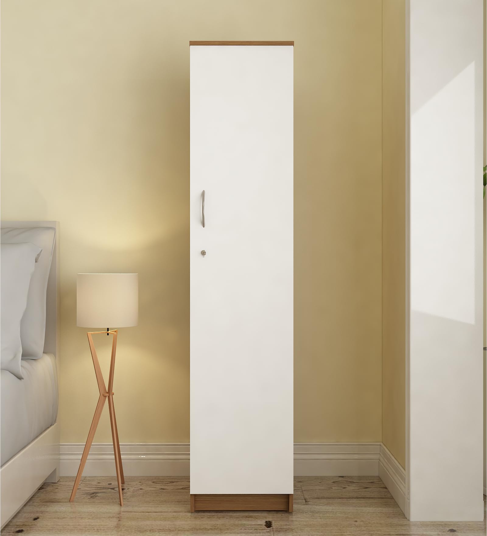 Jennifer 1 Door Wardrobe | Engineered Wood Multipurpose Cupboard | 4 Shelves with Drawer | Lyon Teak White | Knock Down-image-22