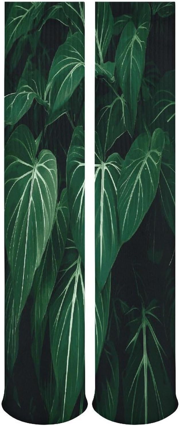 Green Long Leaves Stocking - Cute Casual Long Athletic,Crew Sock for Men Women,Running Socks Soft Breathable for Gift