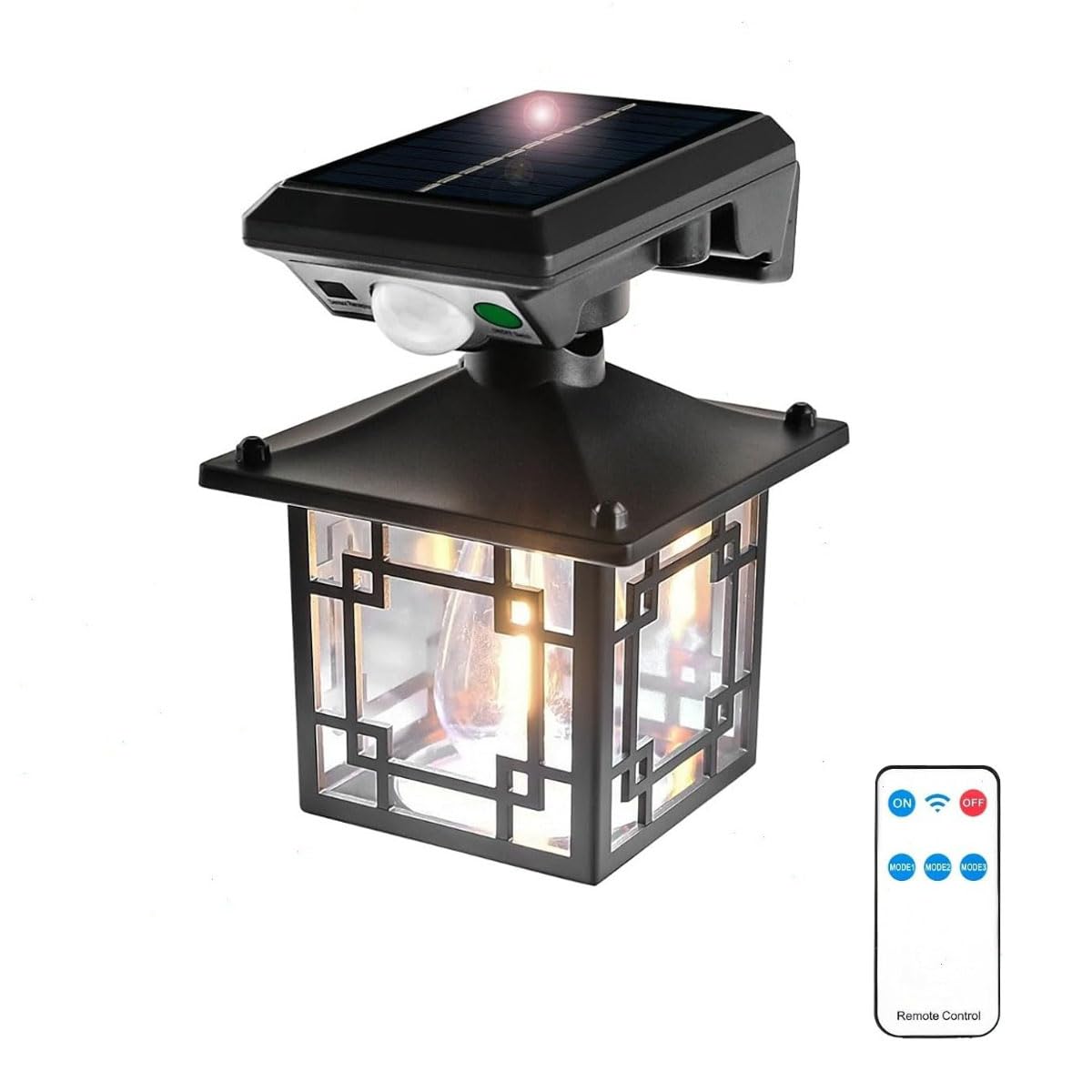 enjoydeal Solar Wall Lights with Motion Sensor,Solar Lantern Lights with Remote Control,Waterproof Vintage Light 3 Lighting Modes for Garage Garden Yard Patio (1pcs)