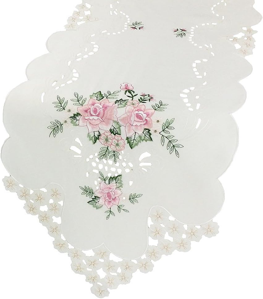 Spring Garden Embroidered Cutwork Spring Table Runner, 15 by 72-Inch