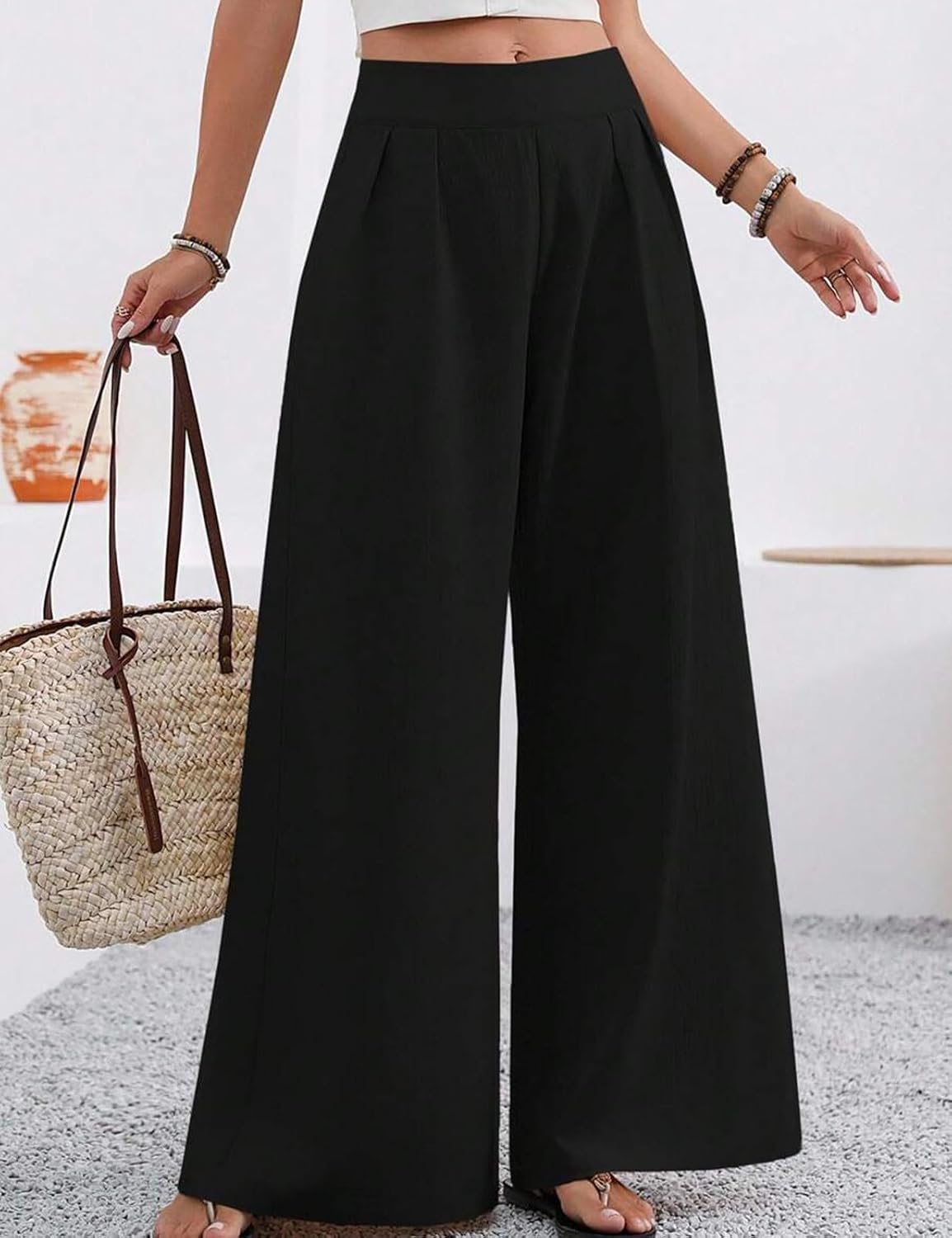 Elegant Palazzo Pants for Women with Hidden Zipper High Waisted Wide Leg Trousers Formal Evening Business Pants