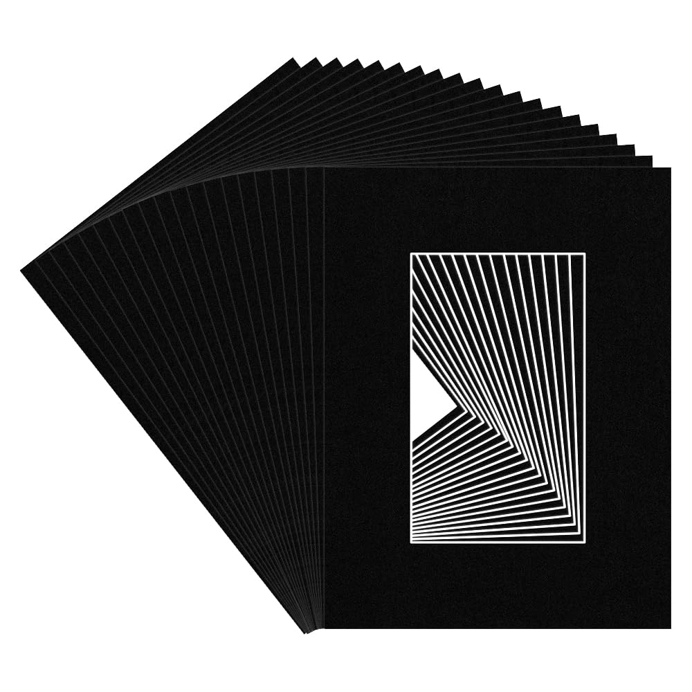 Procut Global 8x6" Black Picture Mounts for Frames - Fits 5x3" Aperture Size - Precision Cut Cardboard Photo Mounts - Mat Board for Prints, Artwork & Paintings - Pack of 20