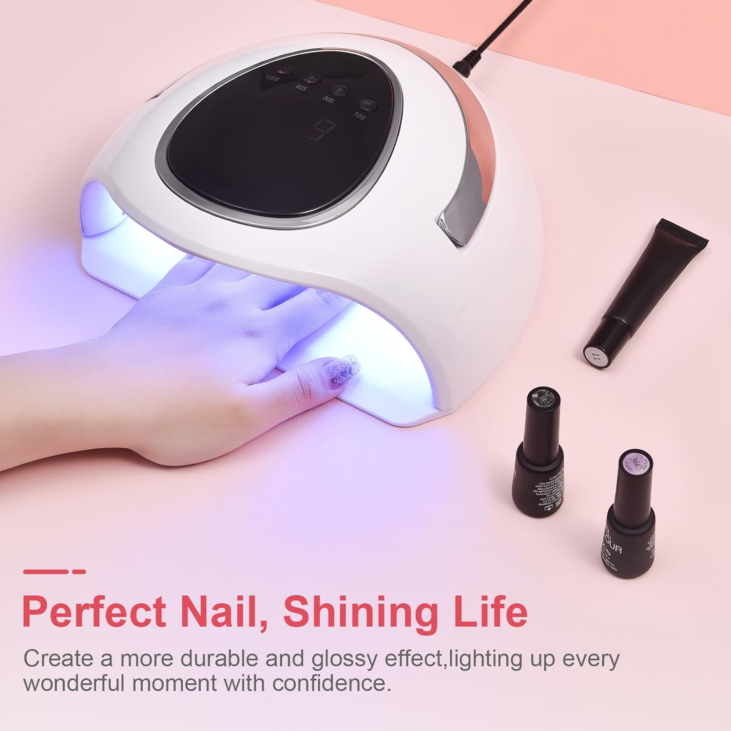 LED UV Nail Lamp 48W Nail Light with 4 Timer Nail Manicure Dryer Curing Light Gel Nails Fast Curing Dryer UV Light for Gel Polish with UPF100 + UV Protection Gloves