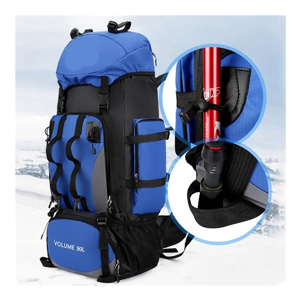 90 l wodoodporny plecak turystyczny kemping torba trekkingowa plecak duża pojemność podróżny outdoorowe torby sportowe sprzęt kempingowy mężczyźni, Niebieska okładka reklamy, rozmiar