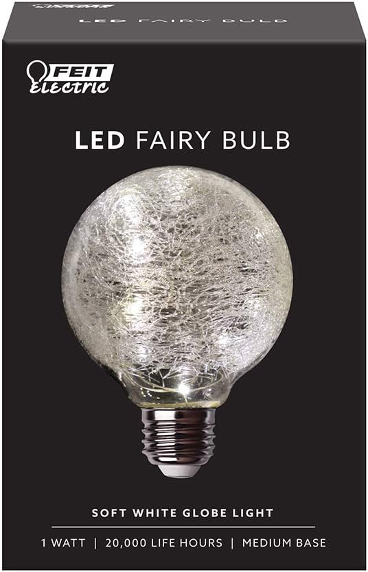 Feit Electric FY/G25/SW/CR/LED 1W Decorative Fairy Crackle Glass Magical Glow G25 27K LED Light Bulb, 4.9" H x 3.1" D, 2700K Soft White