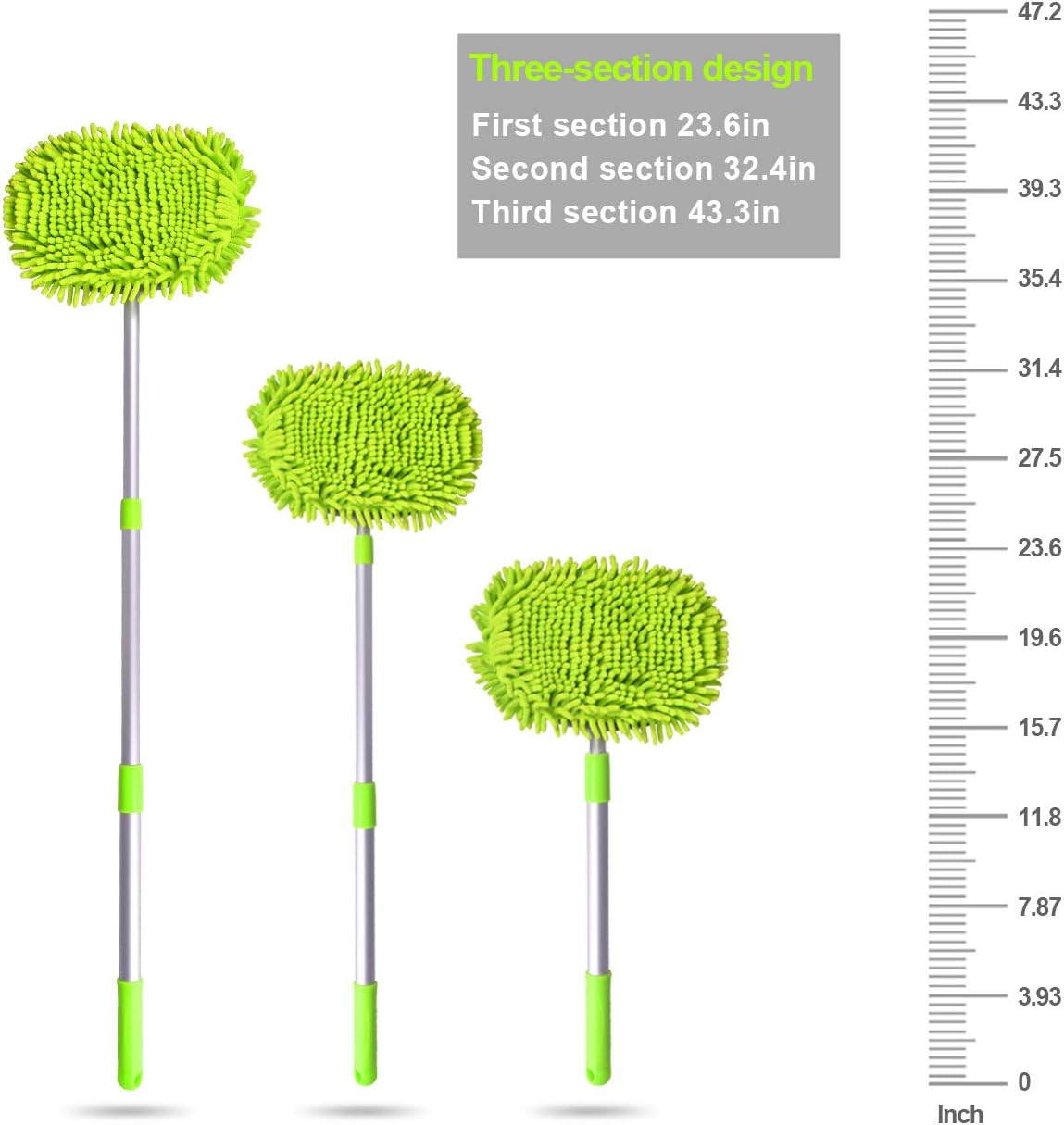 Helloleiboo 2 in 1 Car Wash Brush Kits Extension Mop with Long Handle Chenille Microfiber Mitt Car Detailing Kit Cleaning Kit
