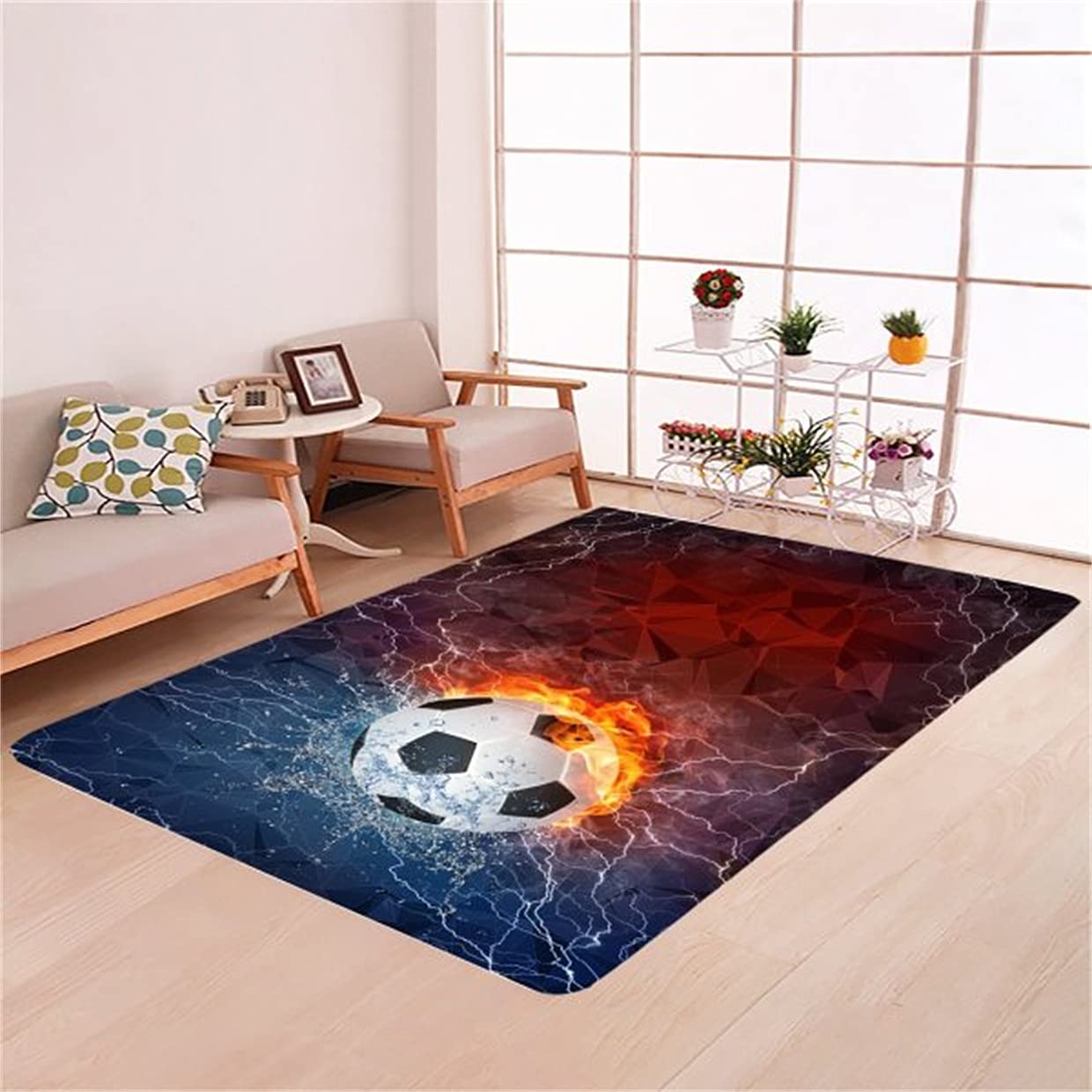 PEIHUODAN 3D Fußballplatz Teppich 100x160cm - Kinderteppich Basketball Feld Waschbar