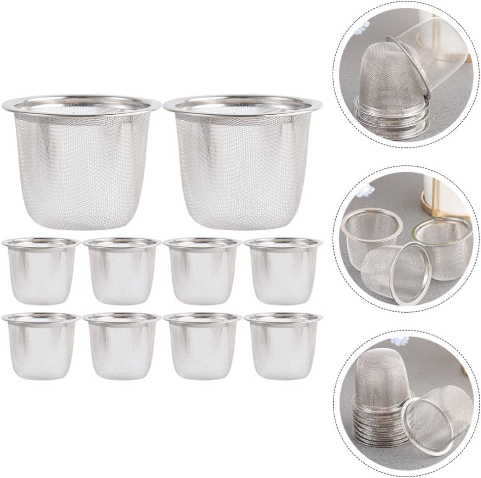 Hemoton Tea Strainer Fine Mesh Tea Filter Stainless Steel Infuser for Loose Leaf Brewing 2.83 X 2.83 X 1.96 in 10 Pack for Home and Office