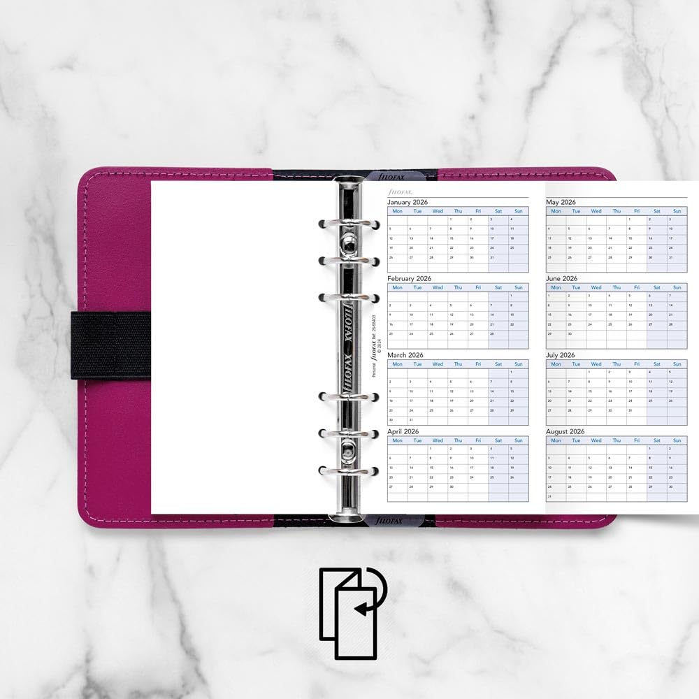 Filofax Recharge d'agenda pour calendrier, format personnel/compact, agenda vertical quatre-années, papier blanc, anglais, 2026 (C68403-26)