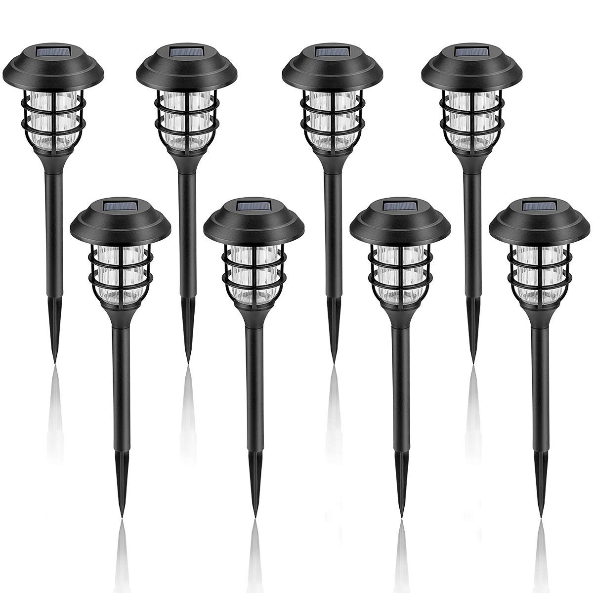 GIGALUMI Paquete de 8 luces solares de camino para exteriores, luces de jardín alimentadas por energía solar, luces de camino LED impermeables para patio, césped, patio y paisaje (blanco frío)