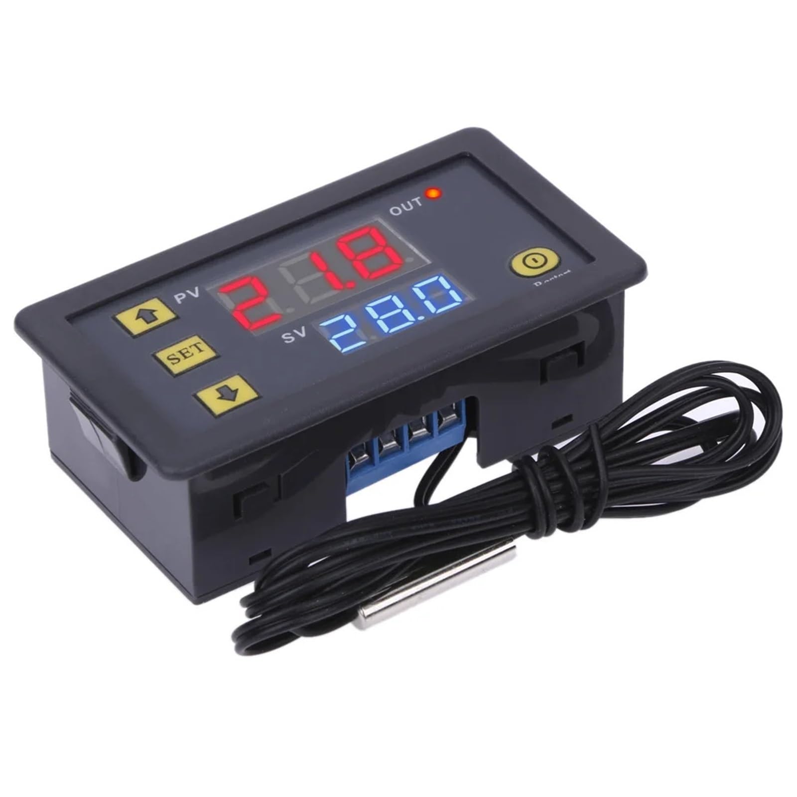 W3230 Miniature Digital Temperature Controller DC12/24V AC110-220V 20A Thermostat Heating and Cooling Thermostat (with Sensor)(DC24V)
