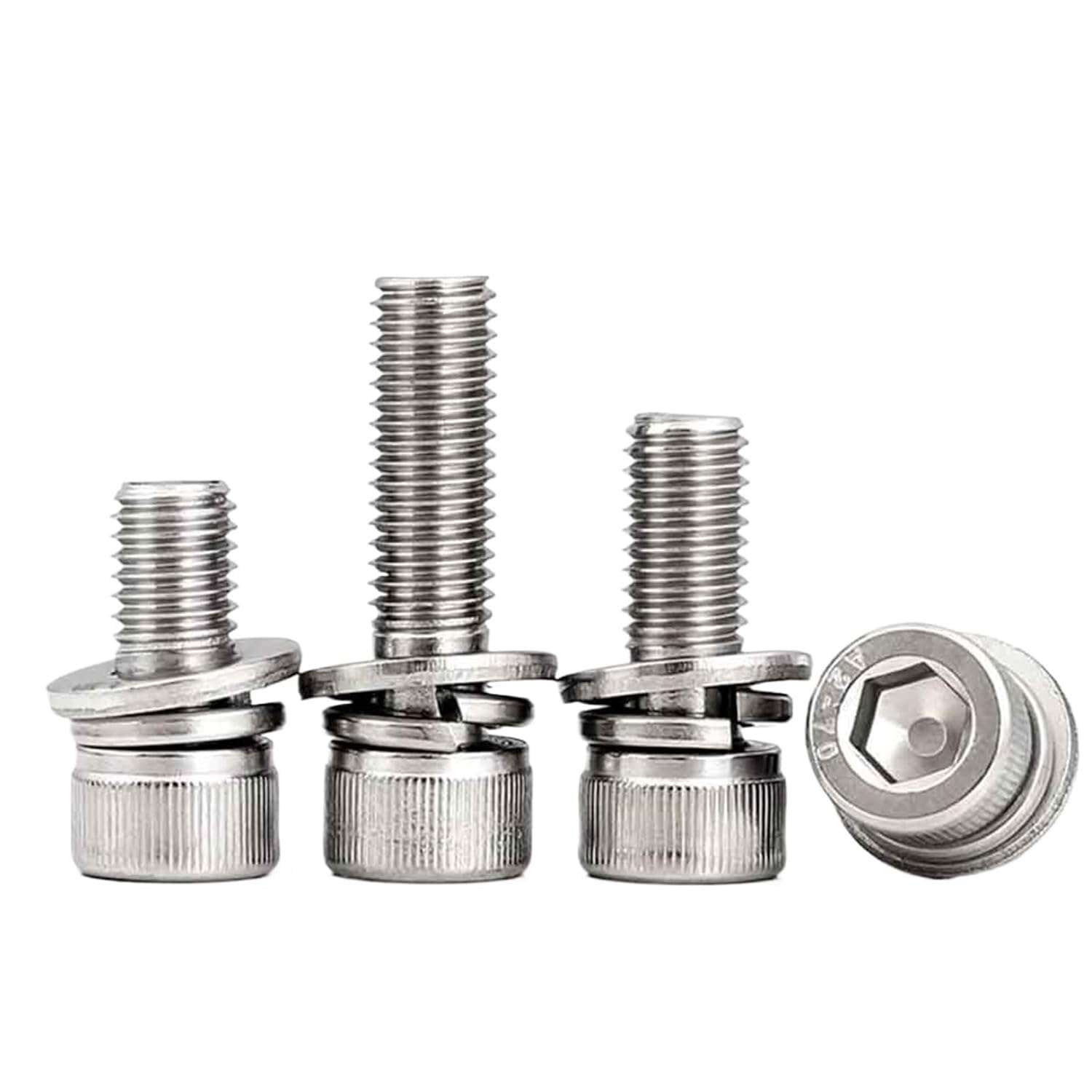 1/50pc M2 M2.5 M3 M4 M5 to M12 A2 Stainless Steel Hexagon Hex Socket Cap Head SEM Screw Bolt with Flat Spring Washer Combination(8mm,10pcs M6)