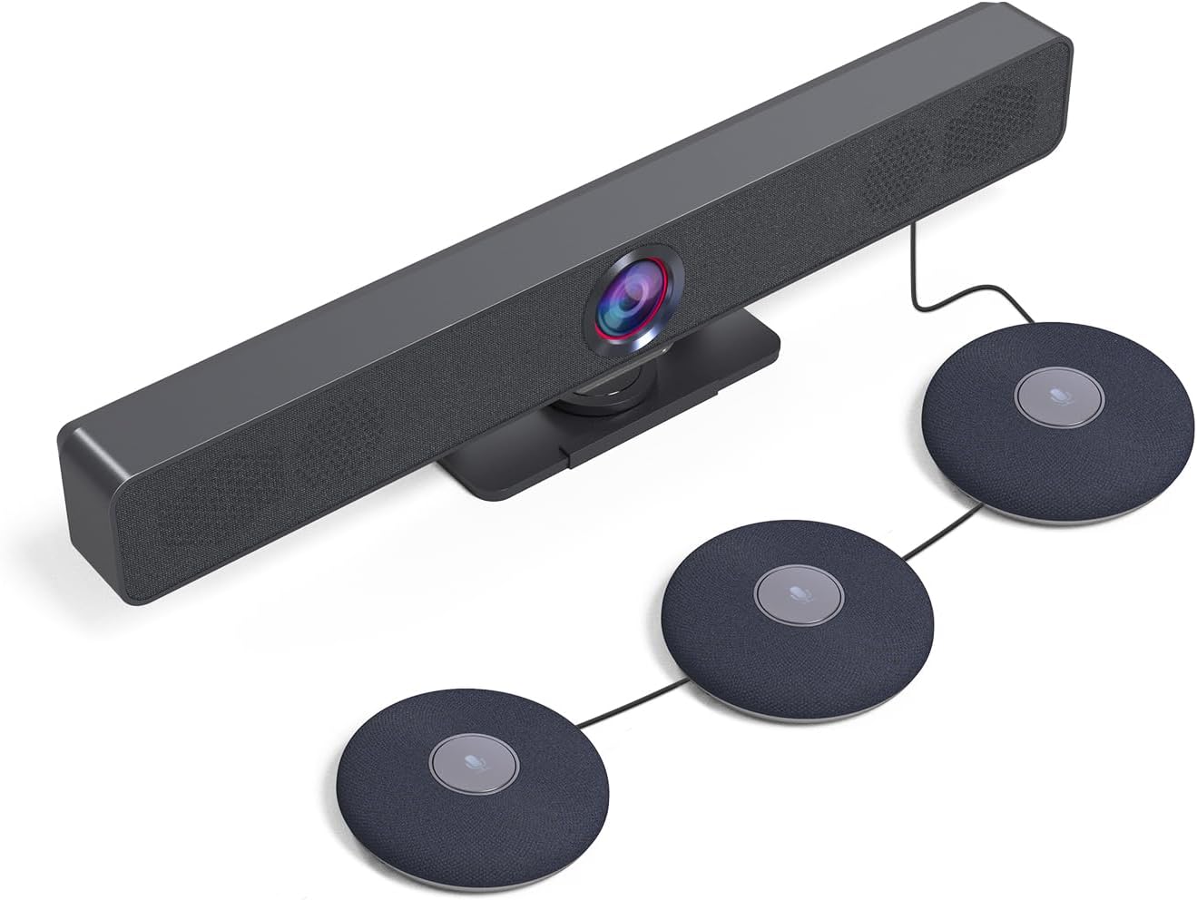 WyreStorm video bar with three cascaded Halo-COM-MIC microphones