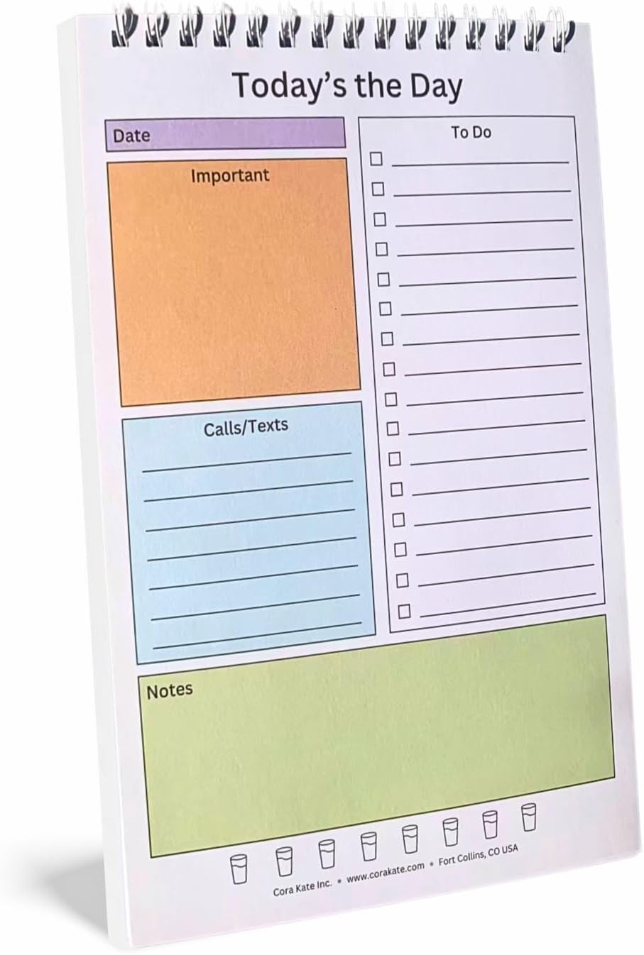 Cora Kate To Do List Notepad - Daily Pad Spiral Notebook Planner - Tear Off To-Do Today Task Organizer with Checklist for Work Home & Honey Do - 50 Undated 5.5 x 8.5 Sheets - Thick Backing