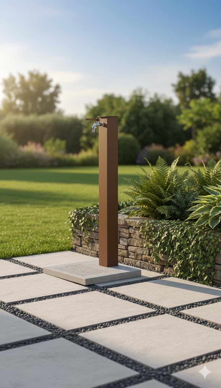 Fontaine de jardin avec robinet et base en béton Belfer 42/QBM Rouille
