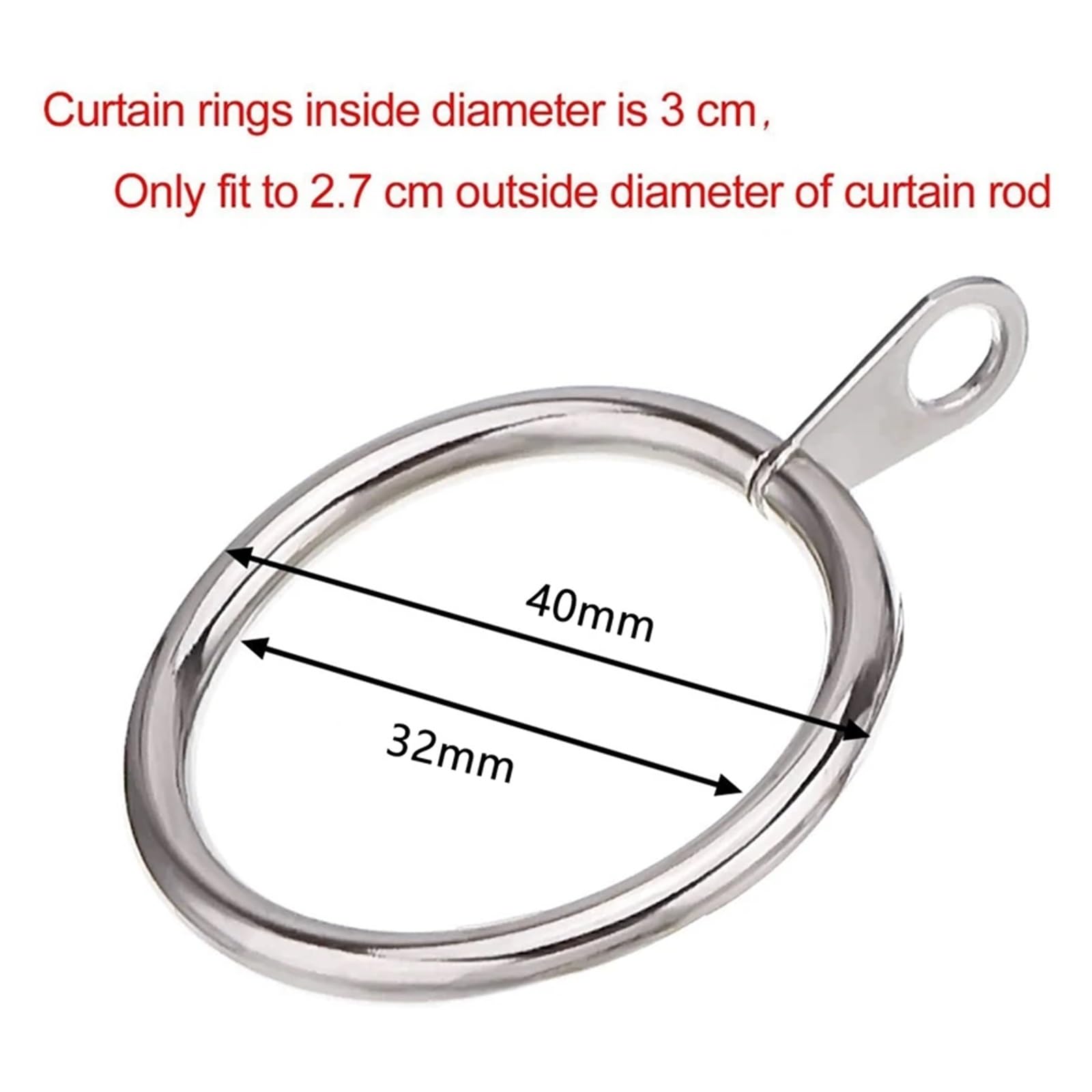 Anillo de cortina de metal de 80 piezas for cortinas y postes, anillo de ojal deslizante colgante de 32 mm de diámetro interior (plateado) wanglan