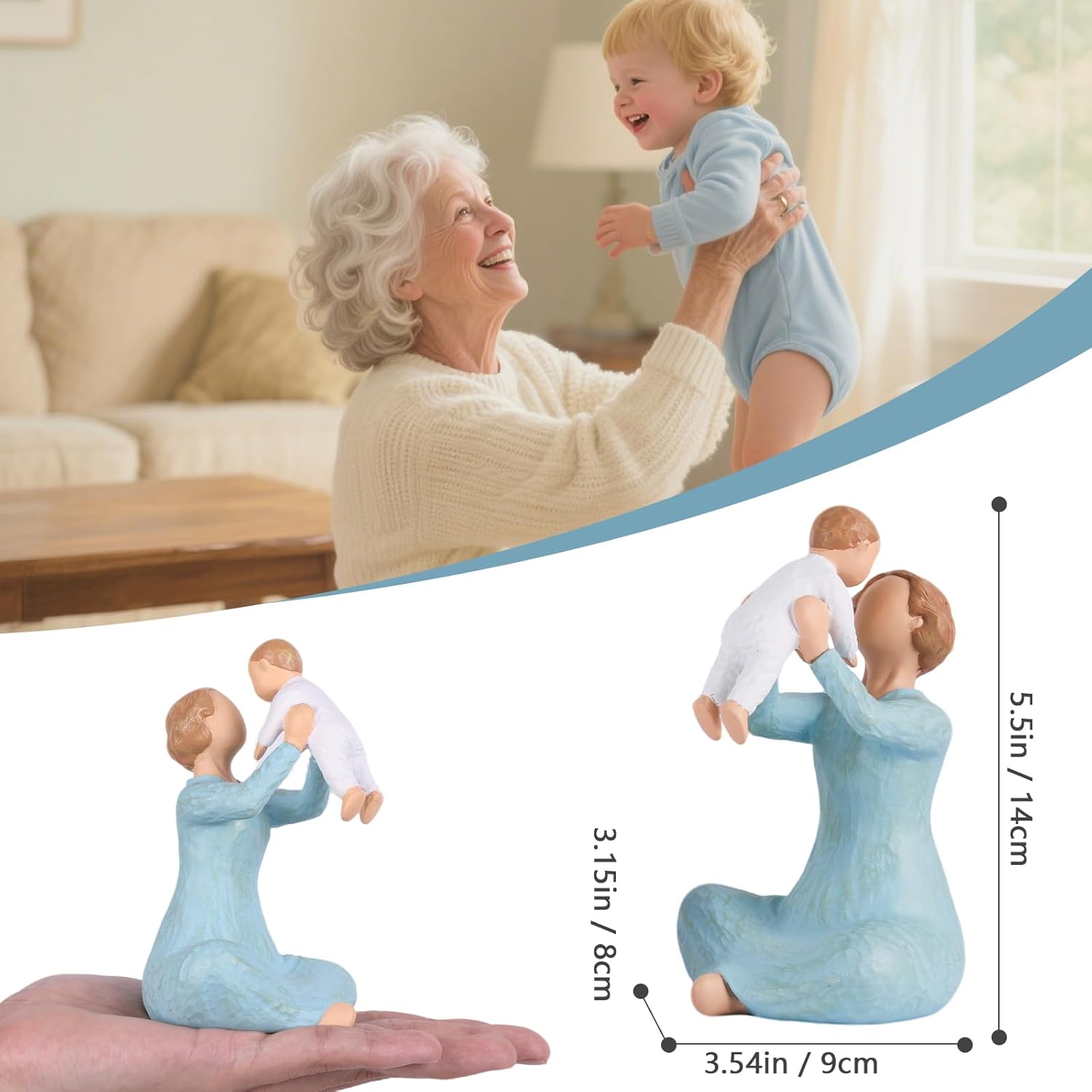 Grandma Gifts,Grandma Birthday Gifts for Women,Gifts for Grandma,First Time Grandma Gifts,Grandmother Gifts for Christmas,Grandmother Grandson Grandkids Resin Figurines Statue Gift Ideas (Blue) - Image 3