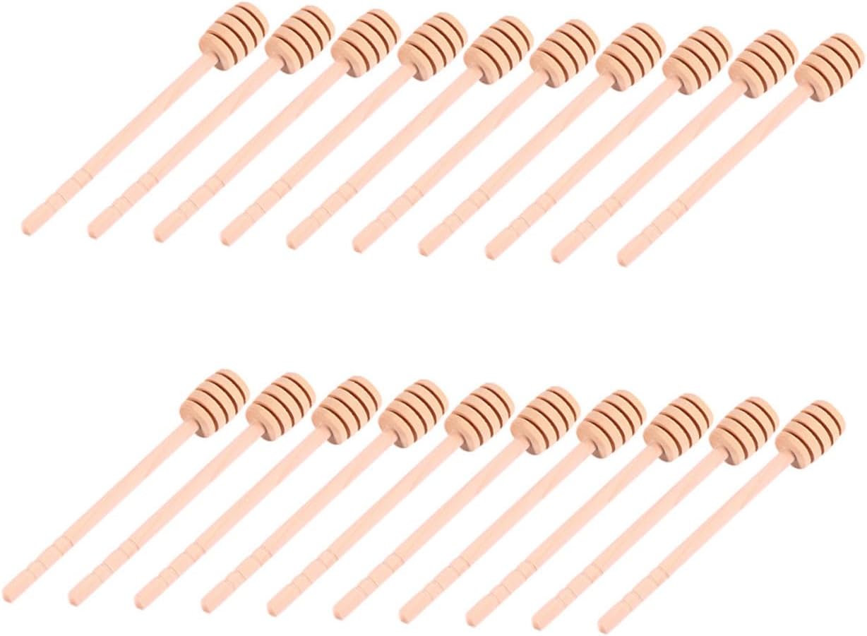25pcs Wooden Honey Stirring Sticks Ring Shaped Comfortable Handle