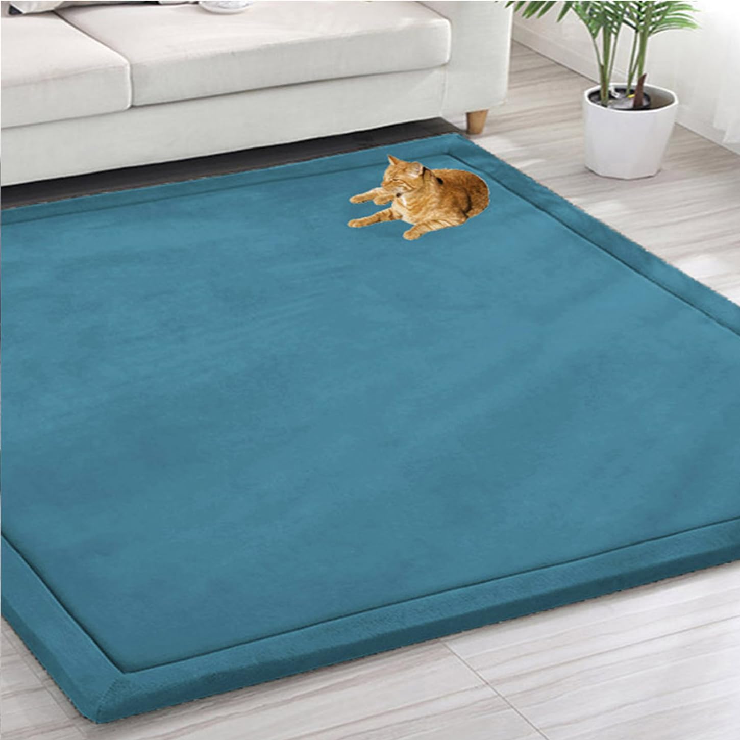 Tapis de jeu antidérapant en velours de corail bleu pour isoler les sols froids 120x200