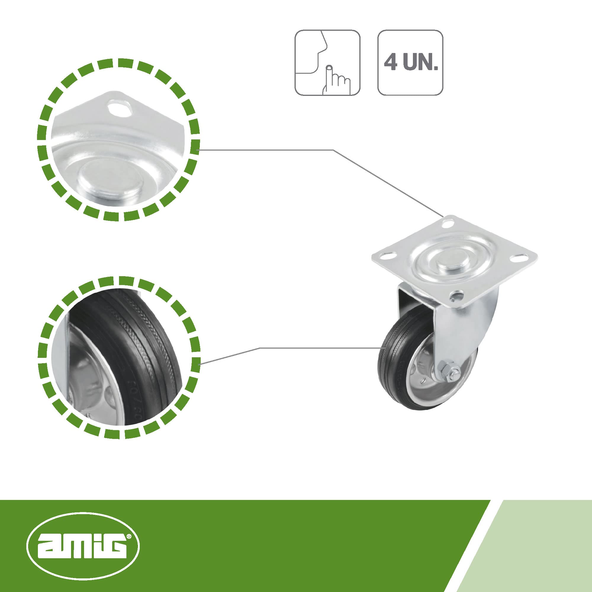 Amig - Pack of 4 Industrial Loading Castors Model 2522, black, 125 mm - Image 2