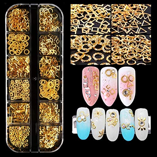 Edittime 5 Boxes Gold & Silver Metal Nail 3D Punk Studs Star Moon Heart Triangle Square Rivet Gems Nail Art Jewels With A Curved Tweezers And A Nail Brush (Gold & Silver) #TOP6