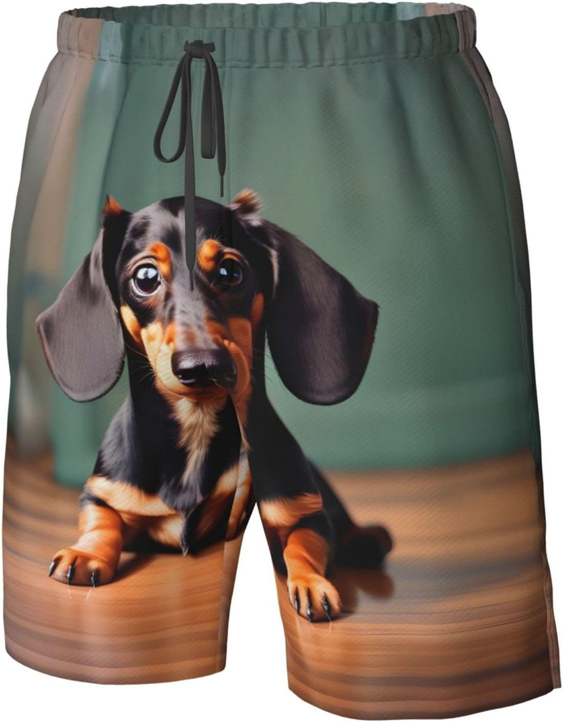 WURTON Cute Dachshund Duggee Print Men's Swim Trunks Quick Dry Beach Shorts with Pockets Lining Swimwear Bathing Shorts
