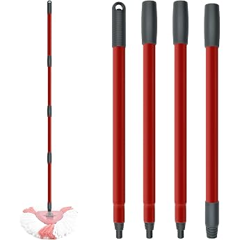 Mop Spin Mop Handle Replacement for Turbo Spin/Turbo Smart/EasyWring Head Adjustable Handle 4 Piece Mop Replacement Handle with German Thread