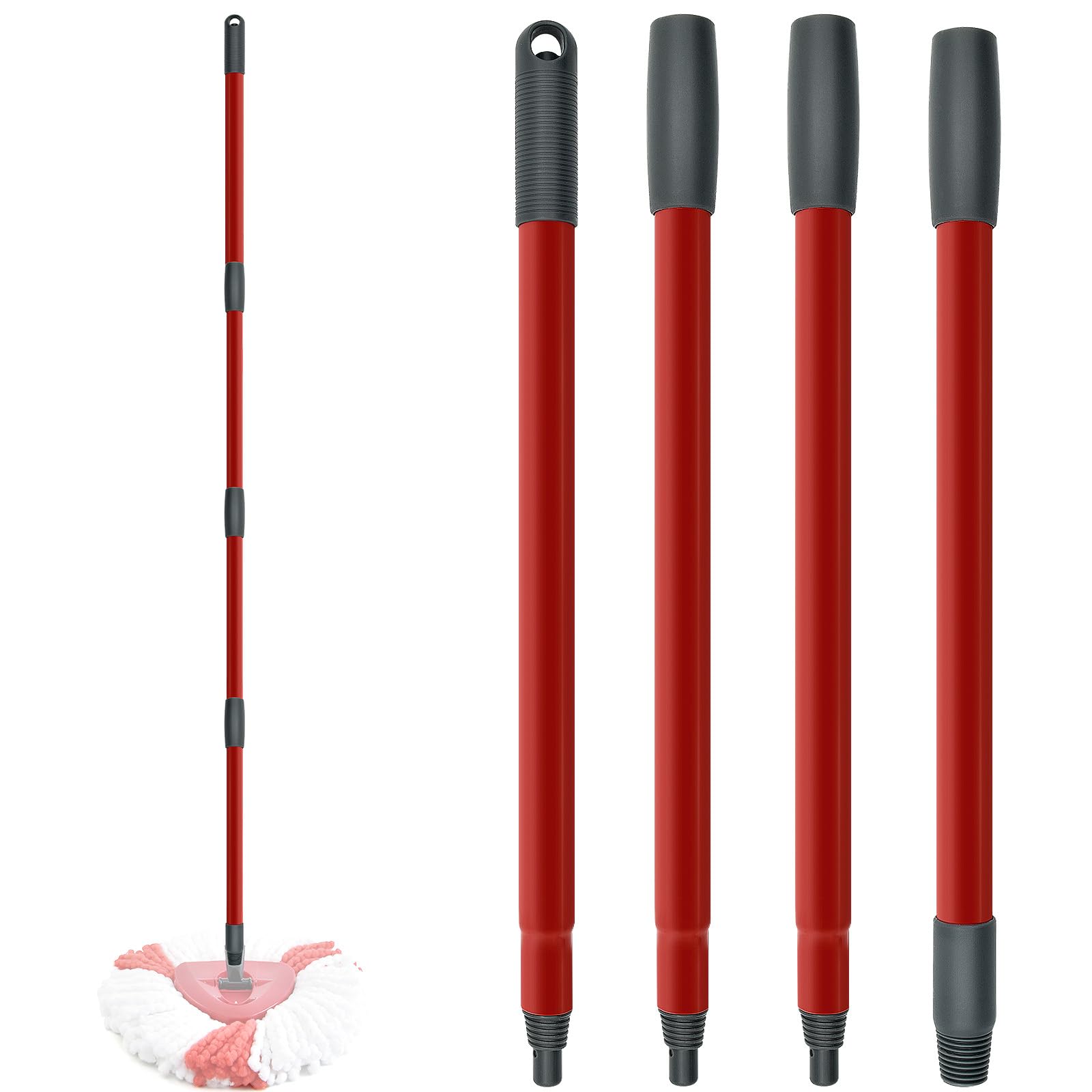 Wischmopp Spin-Mopp-Stiel Ersatz für Turbo Spin/Turbo Smart/EasyWring-Kopf, Verstellbarer Stiel, 4-teiliger Mopp-Ersatzgriff mit Deutschem Gewinde