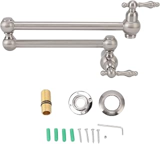 Grifo de Llenado de Ollas, Grifo de Cocina Montado en la Pared de Cobre, Grifo Frío Individual Plegable Y Estirable con Brazo Oscilante de Doble Articulación, Grifo de Fregadero con Brazo(Cepillado)