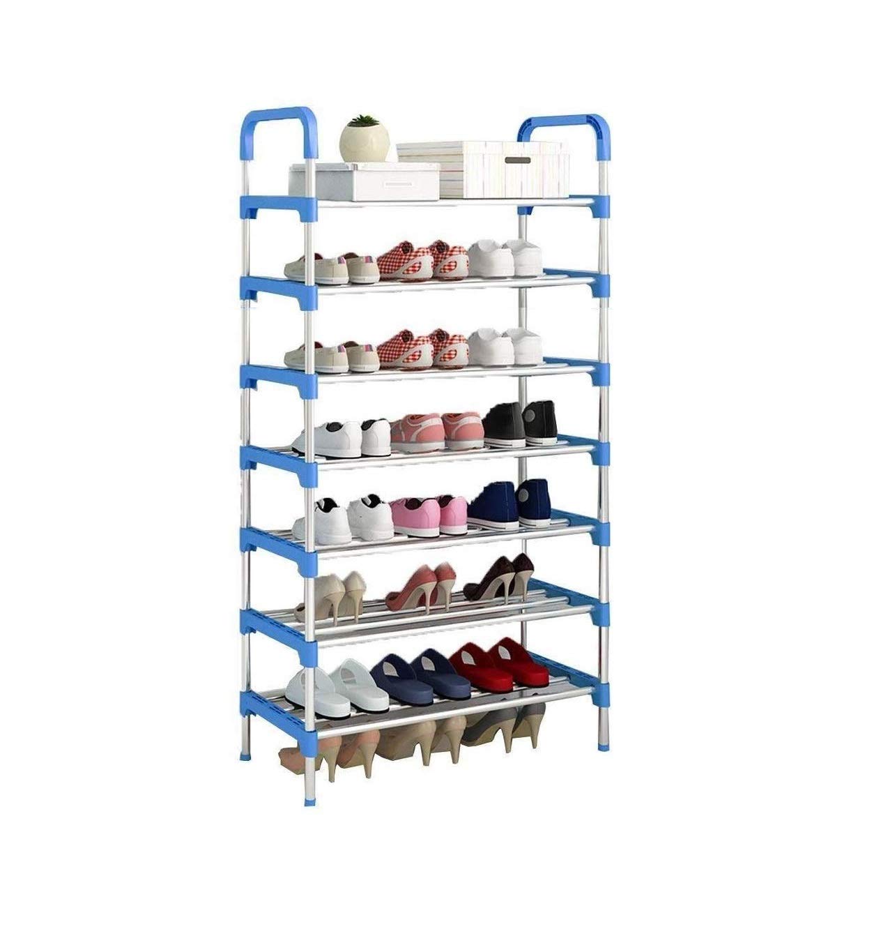 Three Secondz - Long Stainless Steel Shoe Rack Shoe Stand Storage Organizer Shoe Cabinet Durable Portable (7 Layer, Blue) (B08LZY2JMS) Amazon Price History, Amazon Price Tracker