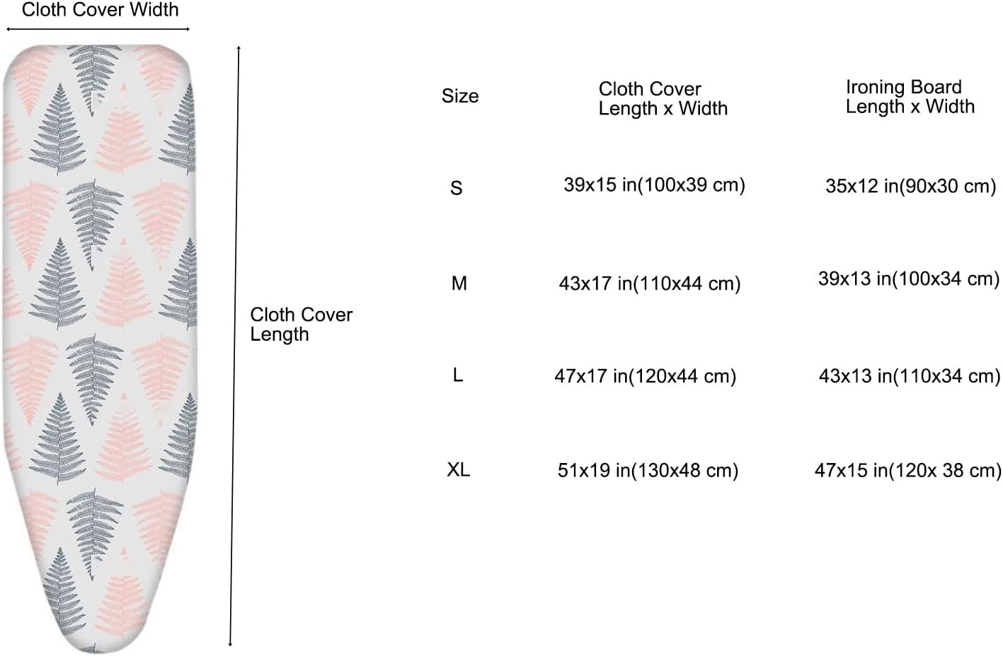 Ironing Board Cover and Pad, Drawstring Tightening & Lock, Iron Board Cover with Padding with Elasticized Edges(White,51x19 in(130x48 cm))