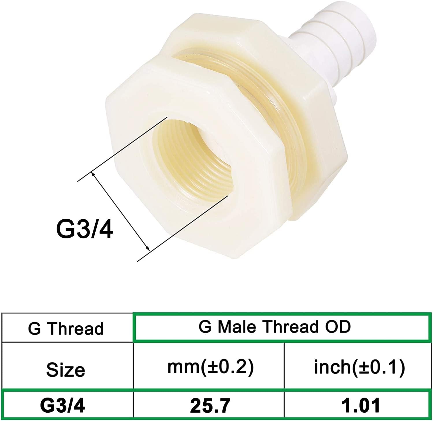 XYWHPGV Bulkhead Mount Adapter 16mm Barbs x G3 / 4 Female ABS for Aquariums, Water Tanks, Bathtubs, Pools 4 Pcs(0e827 dfb27 8fe11 f64da db318 d16f9