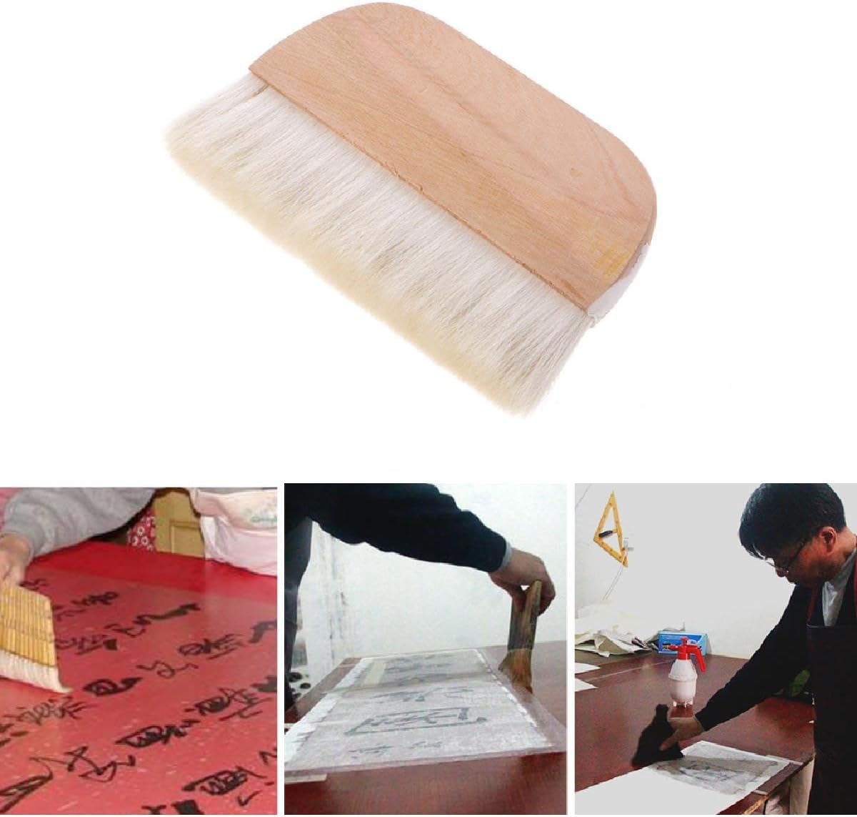 Handmade Rice Paper Pasting Brush for Calligraphy Painting Mounting, Wool Bristles with Wooden Handle, 6.3 Inch Width for Paste Application and DIY Art Craft