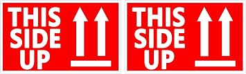 This Side Up Warning Stickers for Shipping and Packing - 2" X 3" Permanent Adhesive Labels,Warning Shipping Label,300 Per Roll Pack of 2