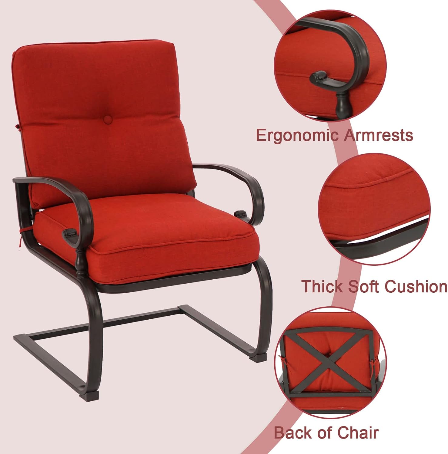 Incbruce 5 Piece Wrought Iron Patio Furniture Set Metal Outdoor Conversation Sets (Loveseat, Coffee Table and Bistro Table, 2 Spring Chair) with Cushion (Red)
