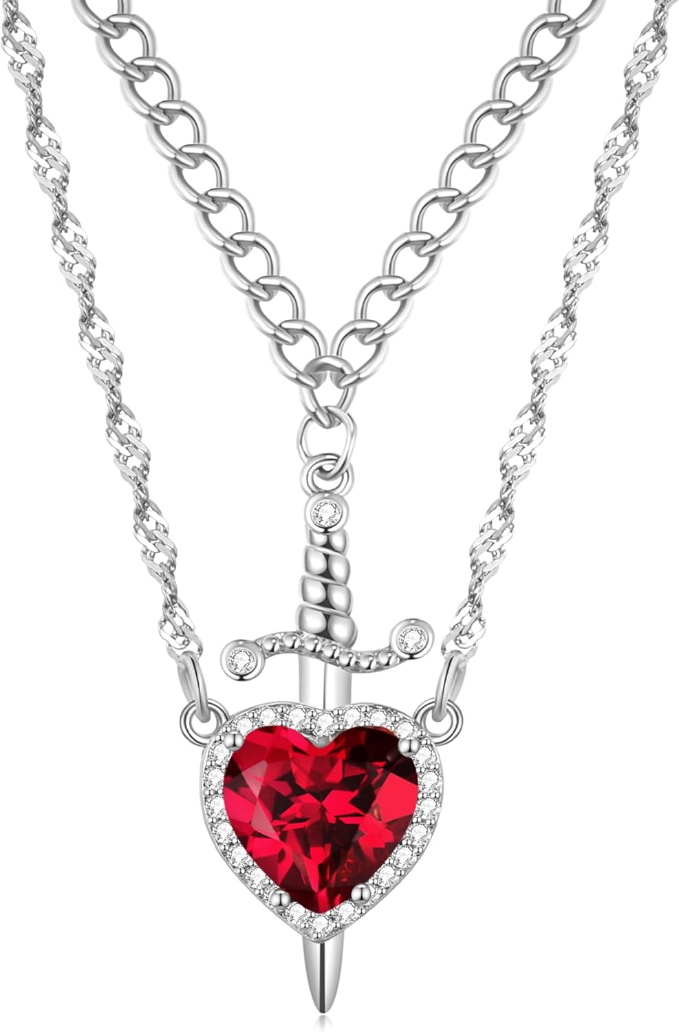 Couple Friendship Necklaces for Best Friend Heart Sword Pendant Necklace for Women Matching Necklace for Him Her Valentine's Day Gift Jewelry