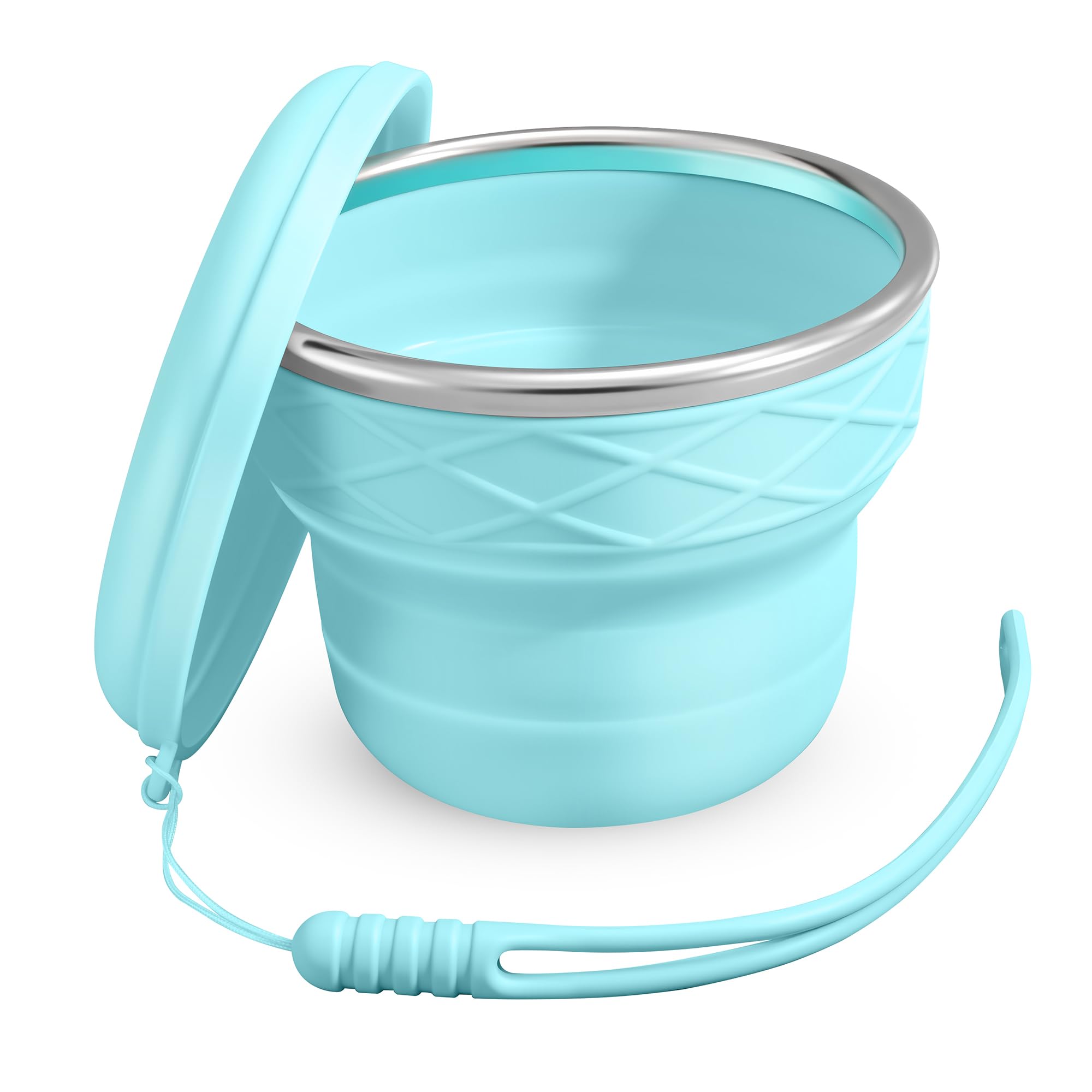 Bidponds 7oz/200ml Collapsible Silicone Cup with Lid,BPA-Free,Portable Reusable Drinking Water Cup for Travel,Camping, Hiking,Picnic,Outdoor Sports (Light Blue)