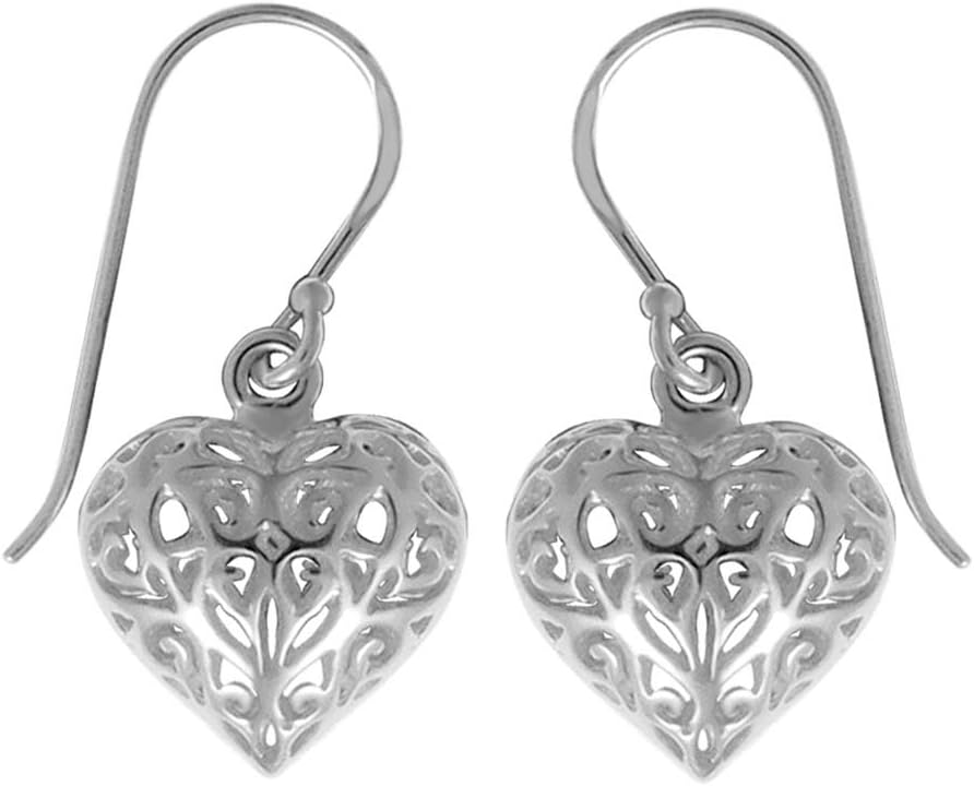 Boma Jewelry Sterling Silver Filigree Puffy Heart Earrings