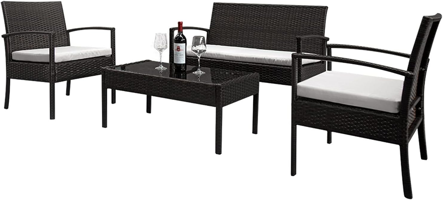 in Stock 2pcs Arm Chairs 1pc Love Seat & Tempered Glass Coffee Table Rattan Sofa Set Brown Gradient Patio Outdoor Furniture