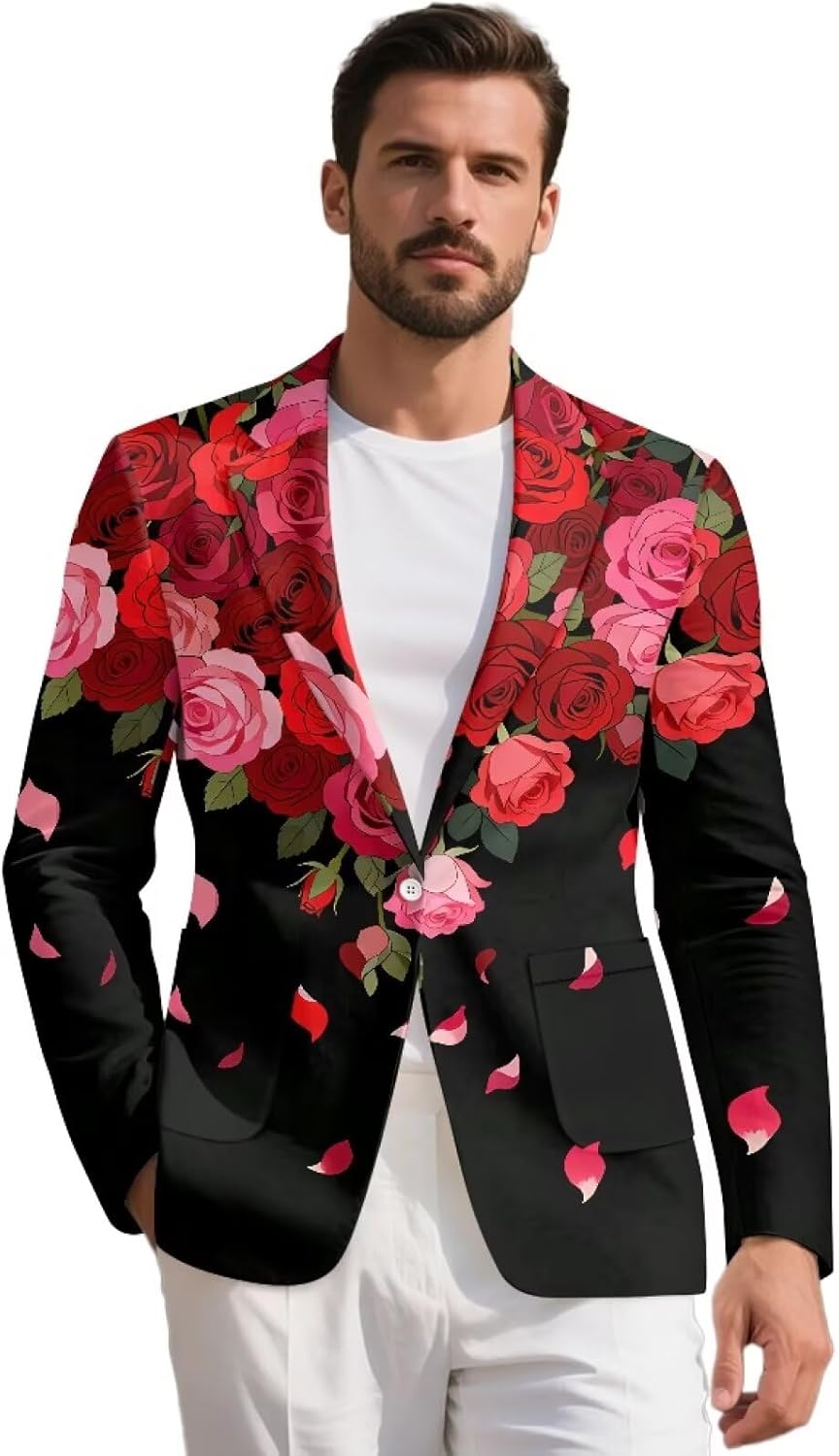 Men's Blazer Casual Lightweight Suit Jacket Loose Fit Business Sport Coat One Button Dress Blazer Party Banquet