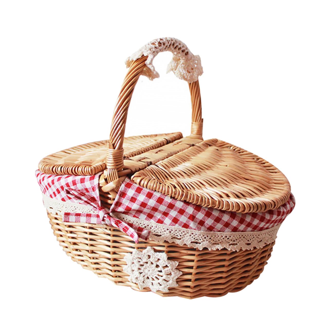 Panier pique-nique plastique avec couvercle résistant rouge style champêtre