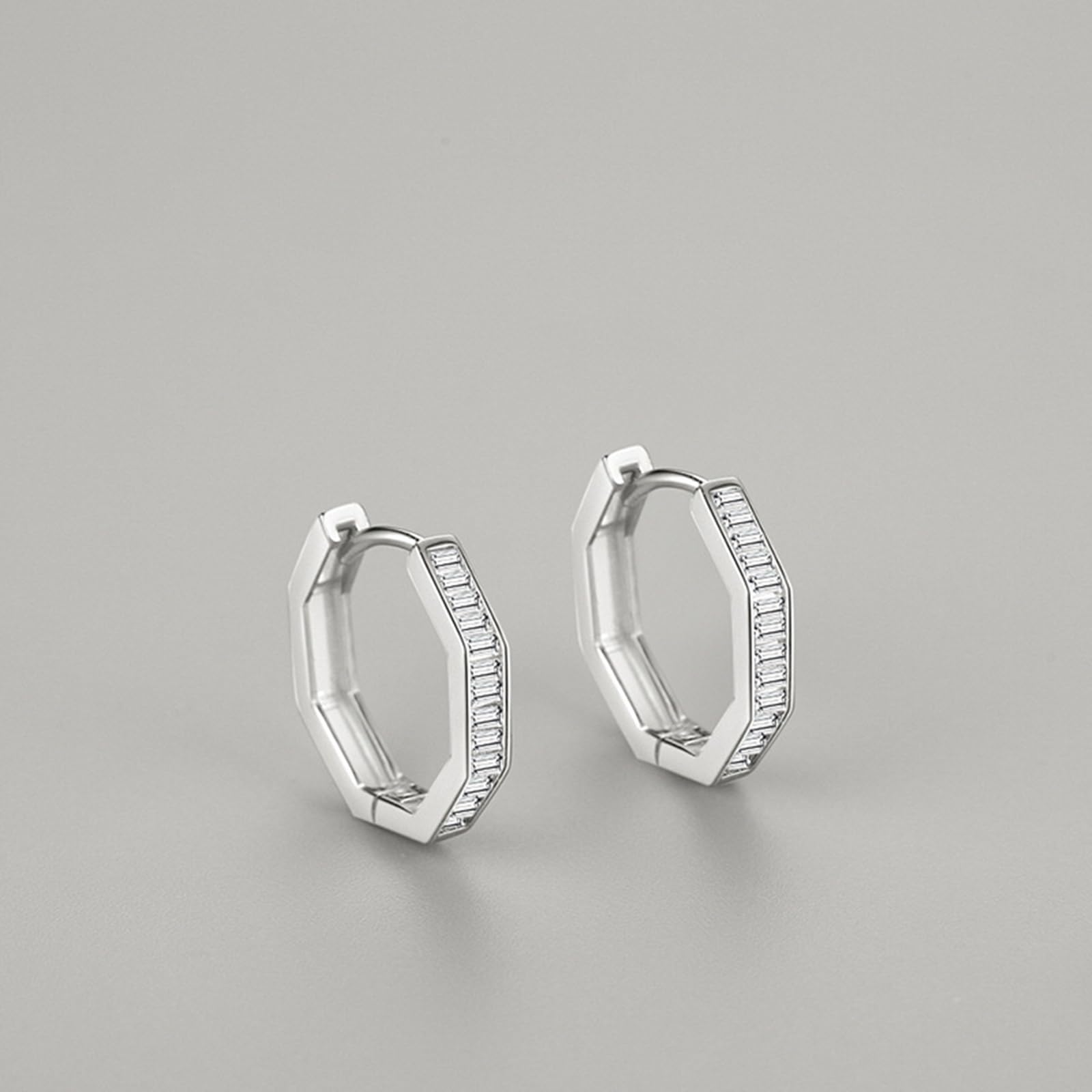 Wycian Orecchini da donna con pietra preziosa, moissanite, orecchini da donna geometrici, in oro bianco