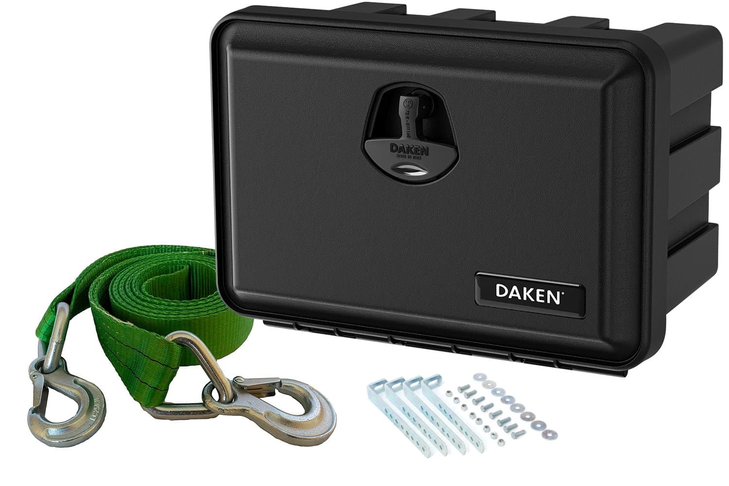 UNITRAILER Kit d'Accessoires Remorque avec Coffre Daken 500x350x300 et Sangle 5m, Supports de Fixation et Corde de Remorquage 6t pour Rangement et Sécurité