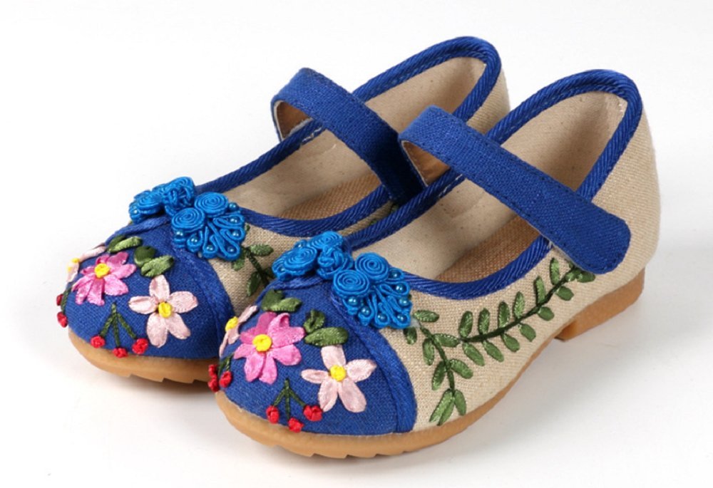 Tianrui Crown Girl's Embroidery Mary-Jane Shoes Kid's Cute Flat Shoe Blue