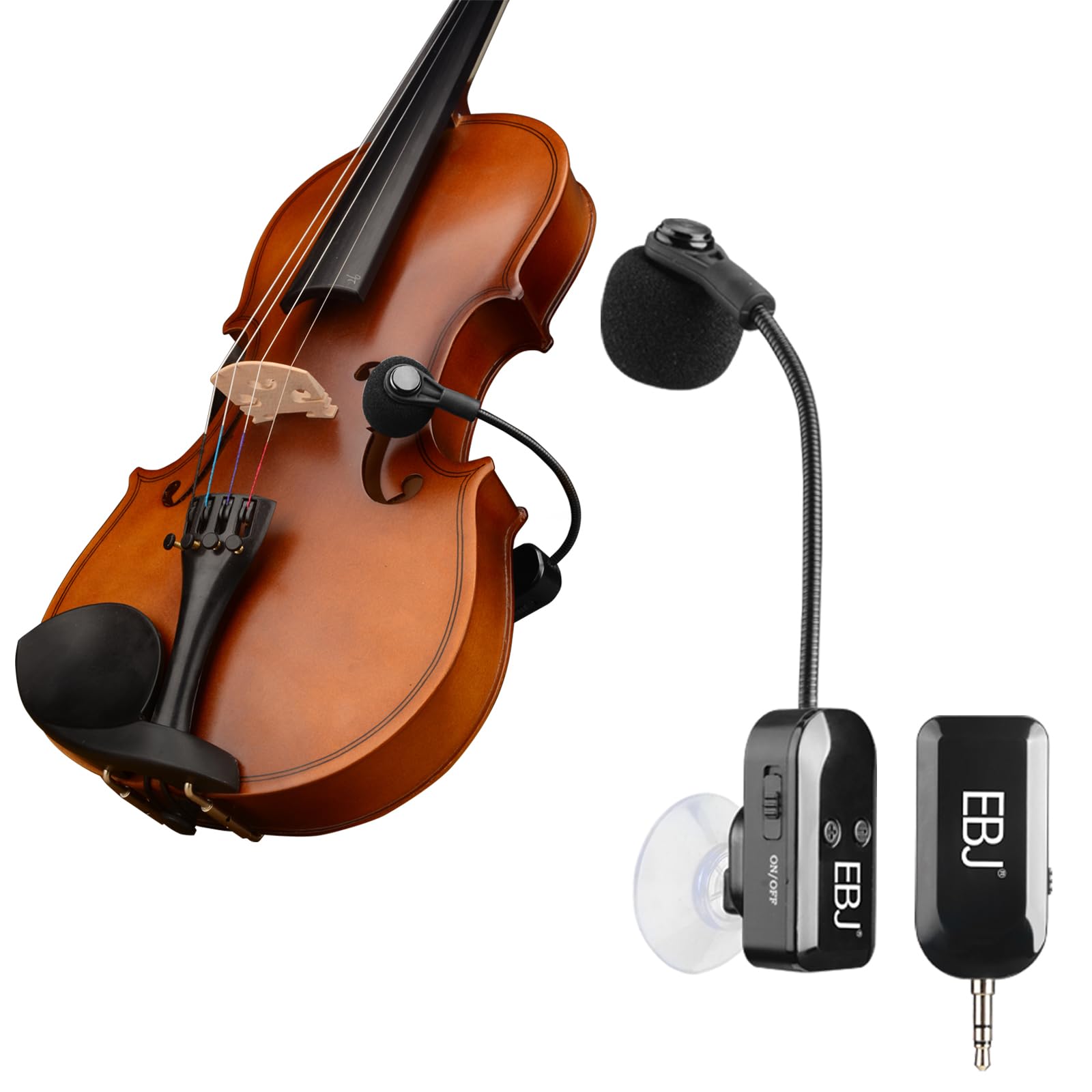 EBJ 2.4G Instrument Microphone Receiver with Detachable Suction Cup for Guitar Violin Cello Accordion Speakers Pickup Stage Performance Live Noise Reduction Microphone 100ft Range (KX-801-1)