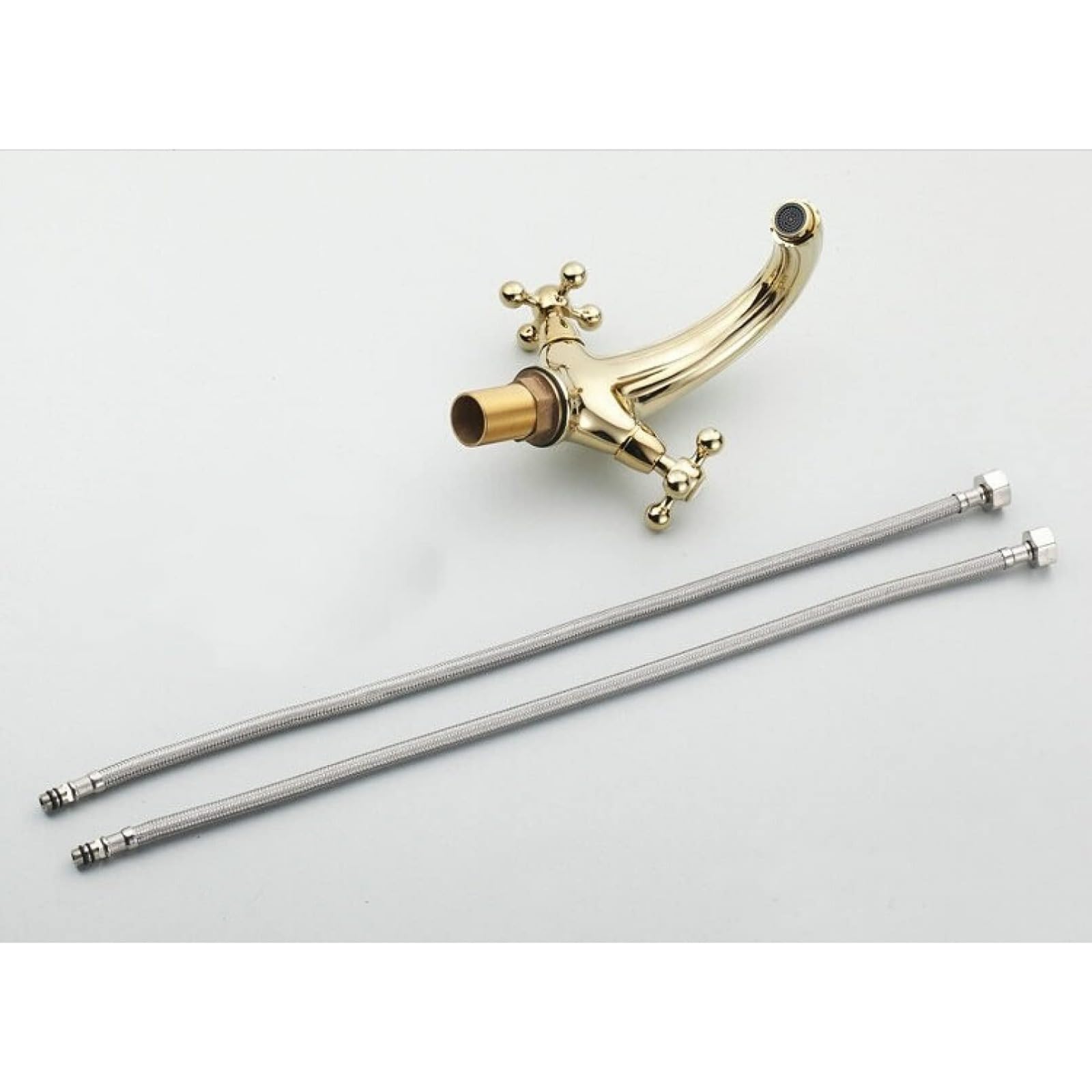 Grifo de baño dorado con doble manija cruzada para fregadero, grifo mezclador de un solo agujero, grifo de lavabo pulido