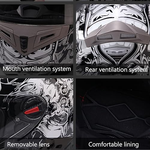 Miniatura 6 de TCTCXQG Casco de motocicleta aprobado por DOT, casco de motocicleta para adultos, jóvenes, hombres y mujeres, ligero casco de carreras de bicicleta