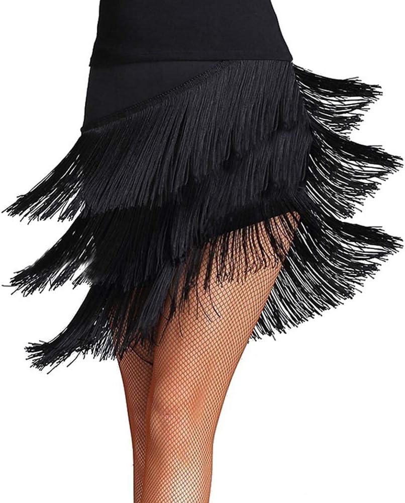 Women Latin Tango Ballroom Tassel Fringe Skirt Samba Salsa Dance Dress Dancewear