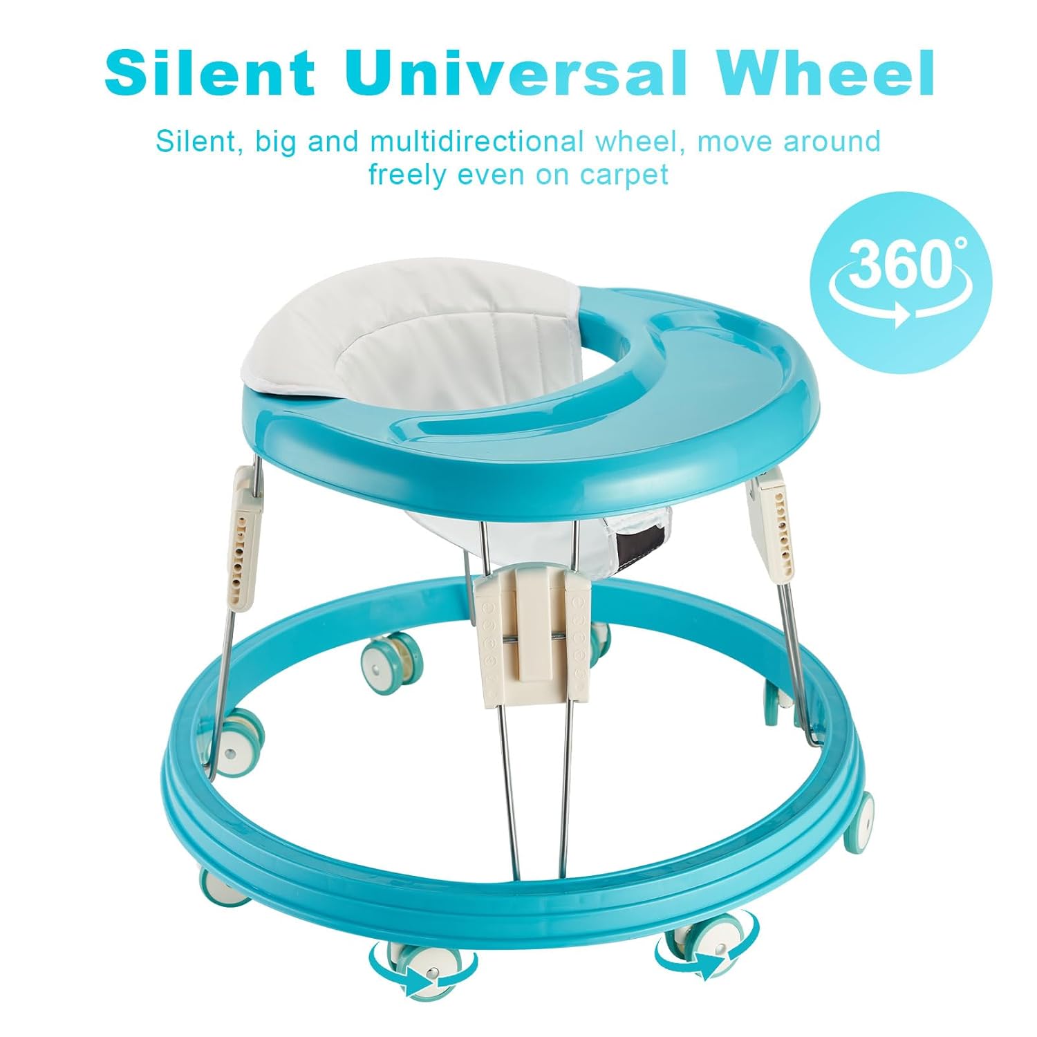 Adjustable Baby Walkers for Baby with Easy Clean Tray, Universal Wheeled Walker, Anti-Rollover Folding Walker for Girls Boys 6-18Months Toddler (Blue)